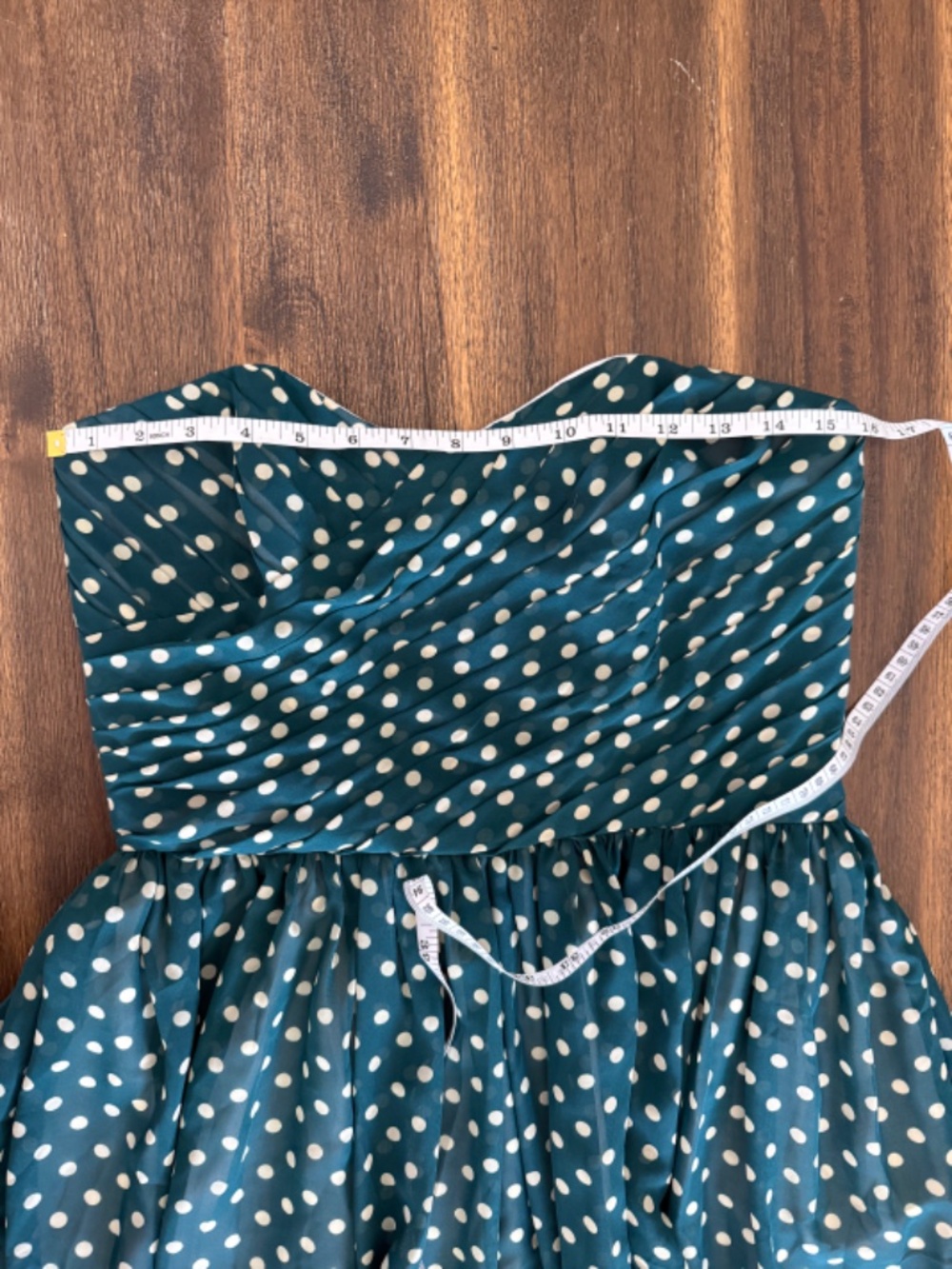 Unique Vintage Teal Polka Dot Strapless Fit Flare Dress Rockabilly L - Picture 9 of 11